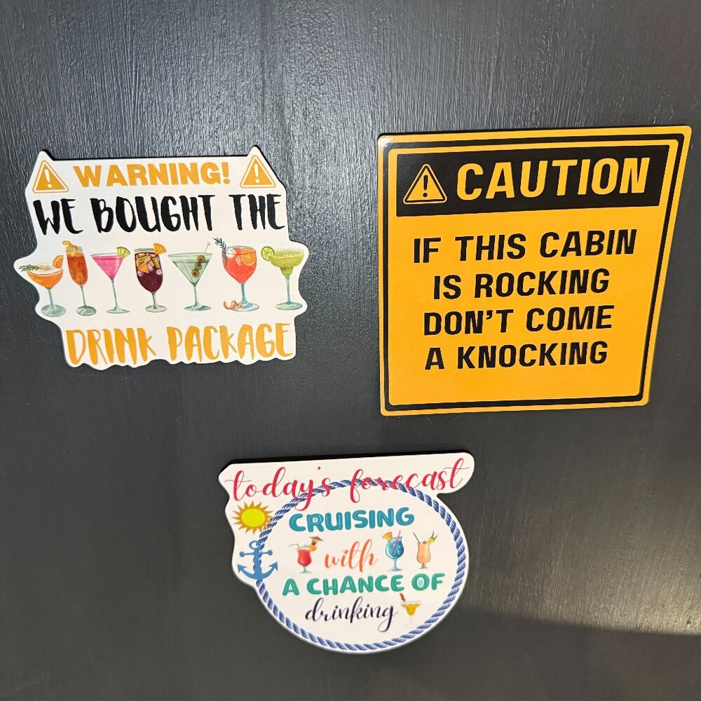 Set of 3 Cruise-Themed Magnets – Drink Package & Cabin Humor